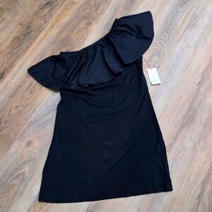 A New Day Black One Shoulder Ruffle Mini Dress Women Medium NWT
